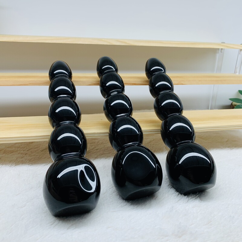 天然黑曜石雕刻打磨原石 水晶按摩棒 图 10