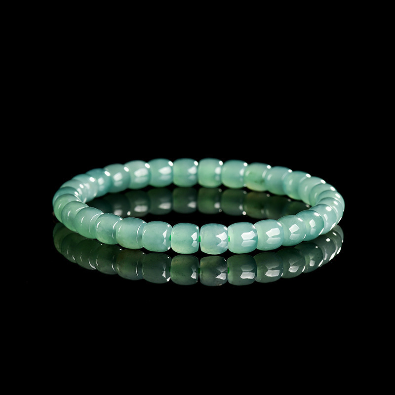 Natural A-Grade Jadeite Blue Water Old-Style Barrel Bead Bracelet Ice-Type Jade Bead Bracelet Women's High-End Sihui Jade