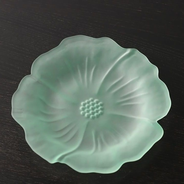彩玻璃家用茶盘琉璃花瓣小托盘点心盘水果盘日式功夫茶道干果盘子|undefined