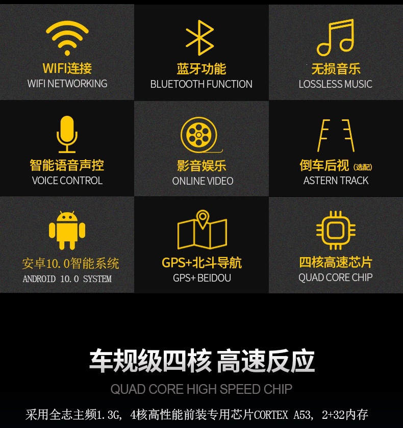 Cross-border car navigation universal model 9inch Android large screen 2+32GB central control with reversing camera