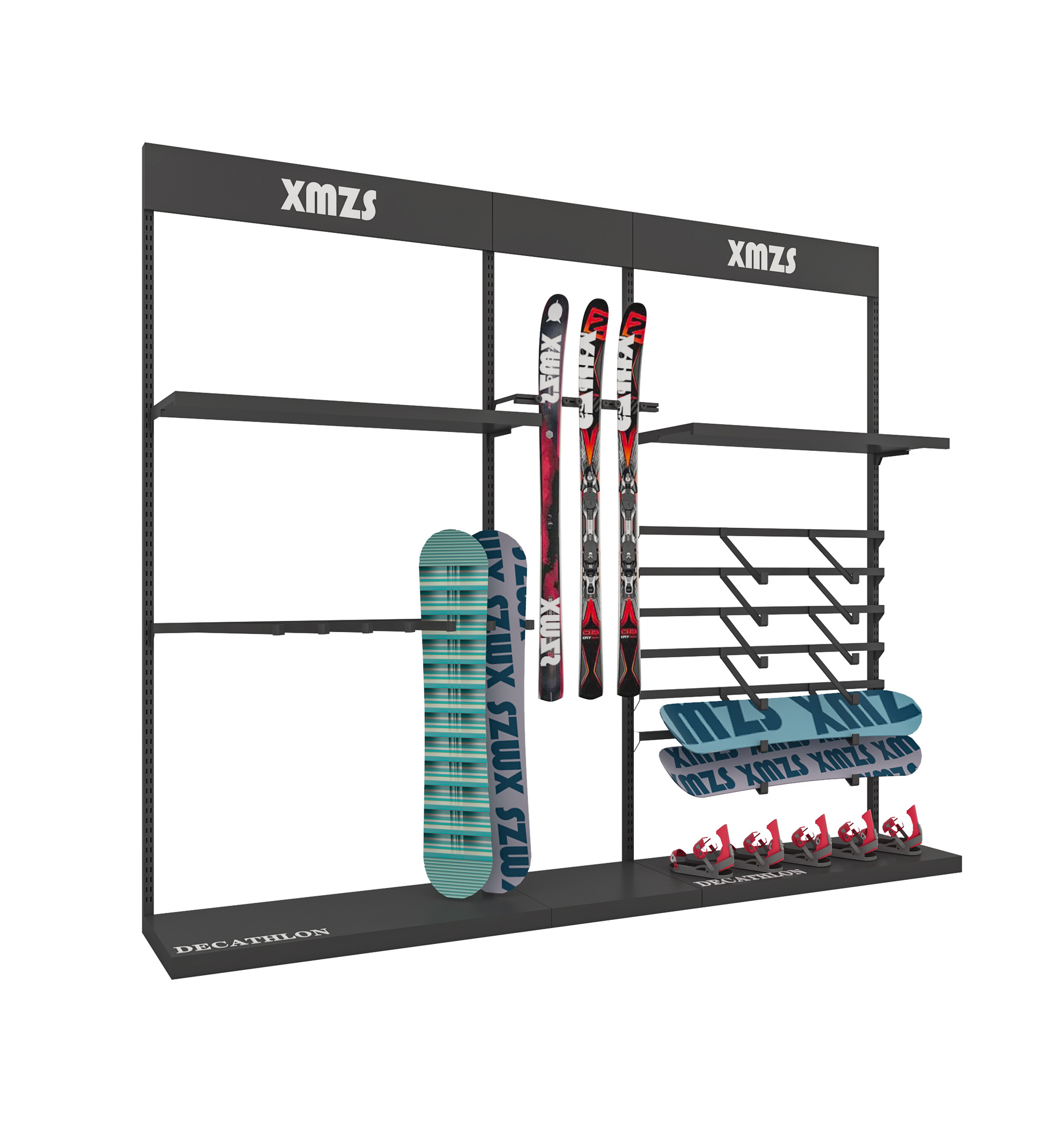 Tienda de nieve al aire libre de alto nivel, estante de exhibición de tienda de ropa, estante de exhibición retrógrado de doble capa móvil de tienda de ropa de hombre