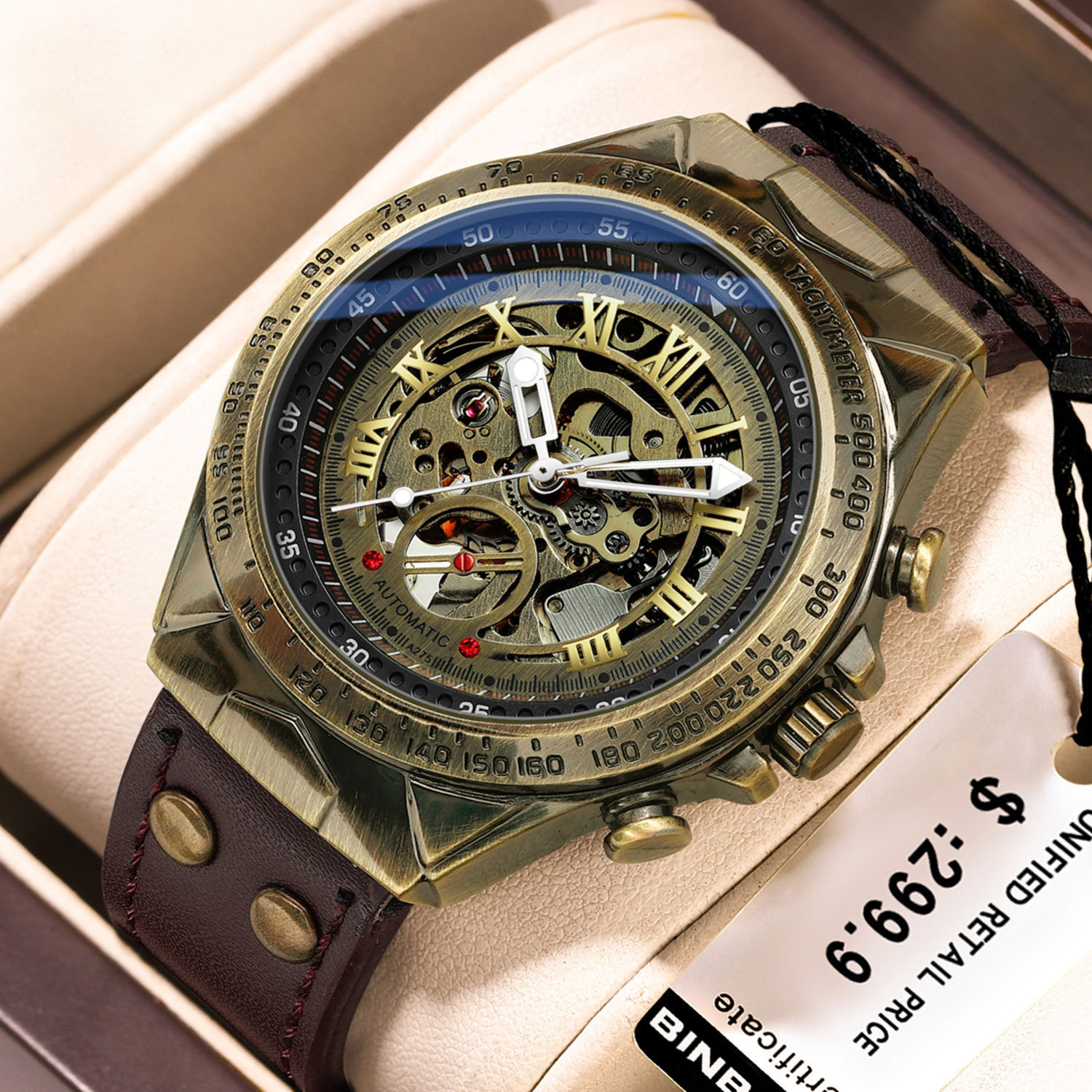 retro bronze swiss watch for leisure