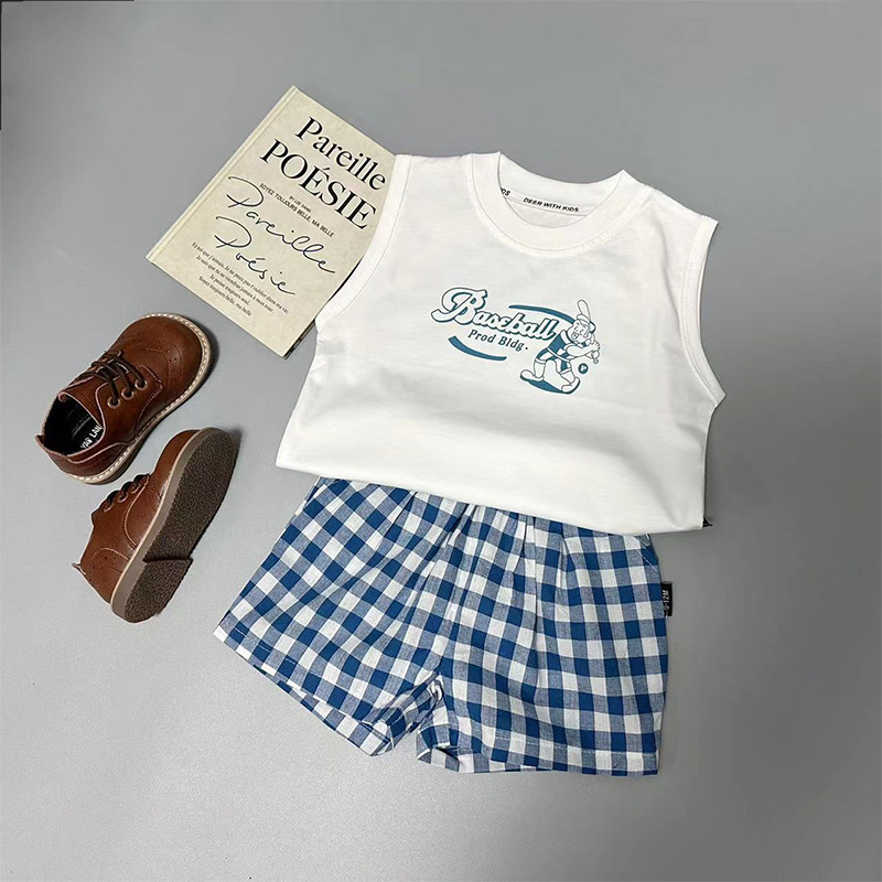 Baby Pure Cotton Kidsren's Sleeveless T-Shirt 2025 Cartoon Boys and Girls Kidsren's Clothing Baby Vest Vest Summer Top