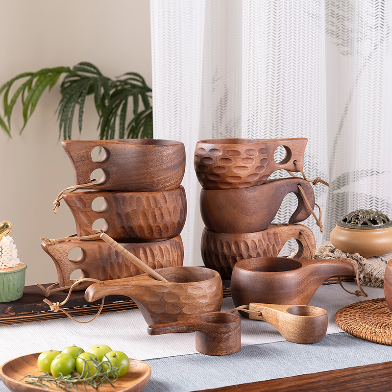 Walnut Nordic Cup Creative Acacia Wood Milk Coffee Cup Finnish Cup Solid Wood Cup Anti-scalding Tea Cup