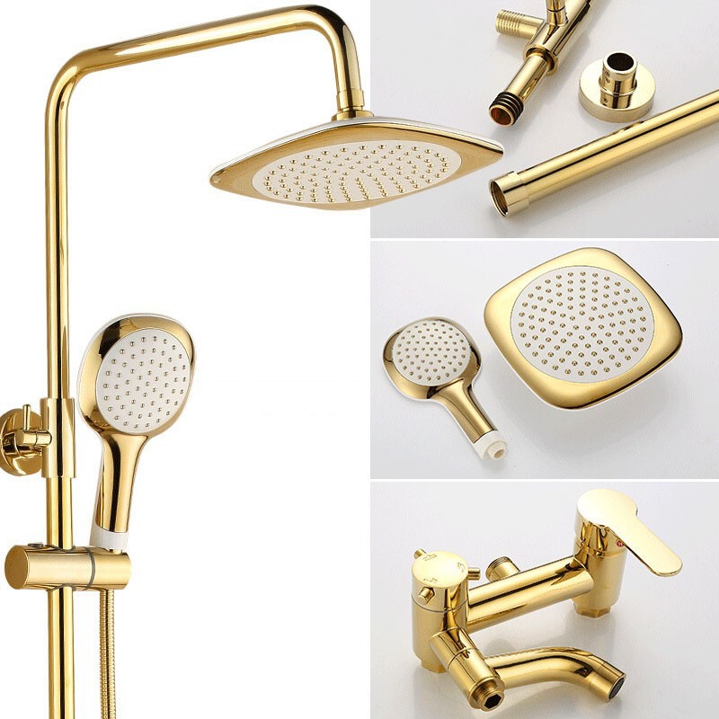 European-style Light Luxury Brass Golden Shower Complete Set of Retro Home Shower with Liftable Hot and Cold Shower