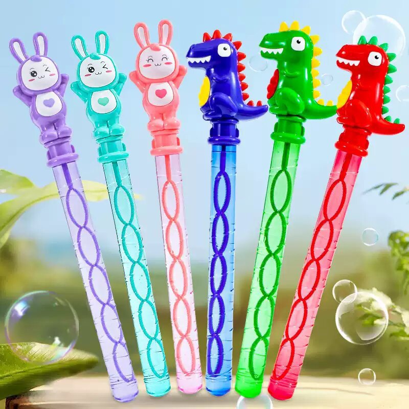 Cartoon Rabbit Dinosaur Bubble Wand with Bubble Liquid Children's Summer Colorful Bubble Blowing Toy Wholesale Park Stall
