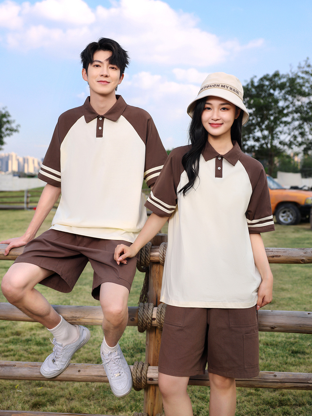 2024200G algodón de doble palo con solapa polo camisa casual suelta chaqueta de moda