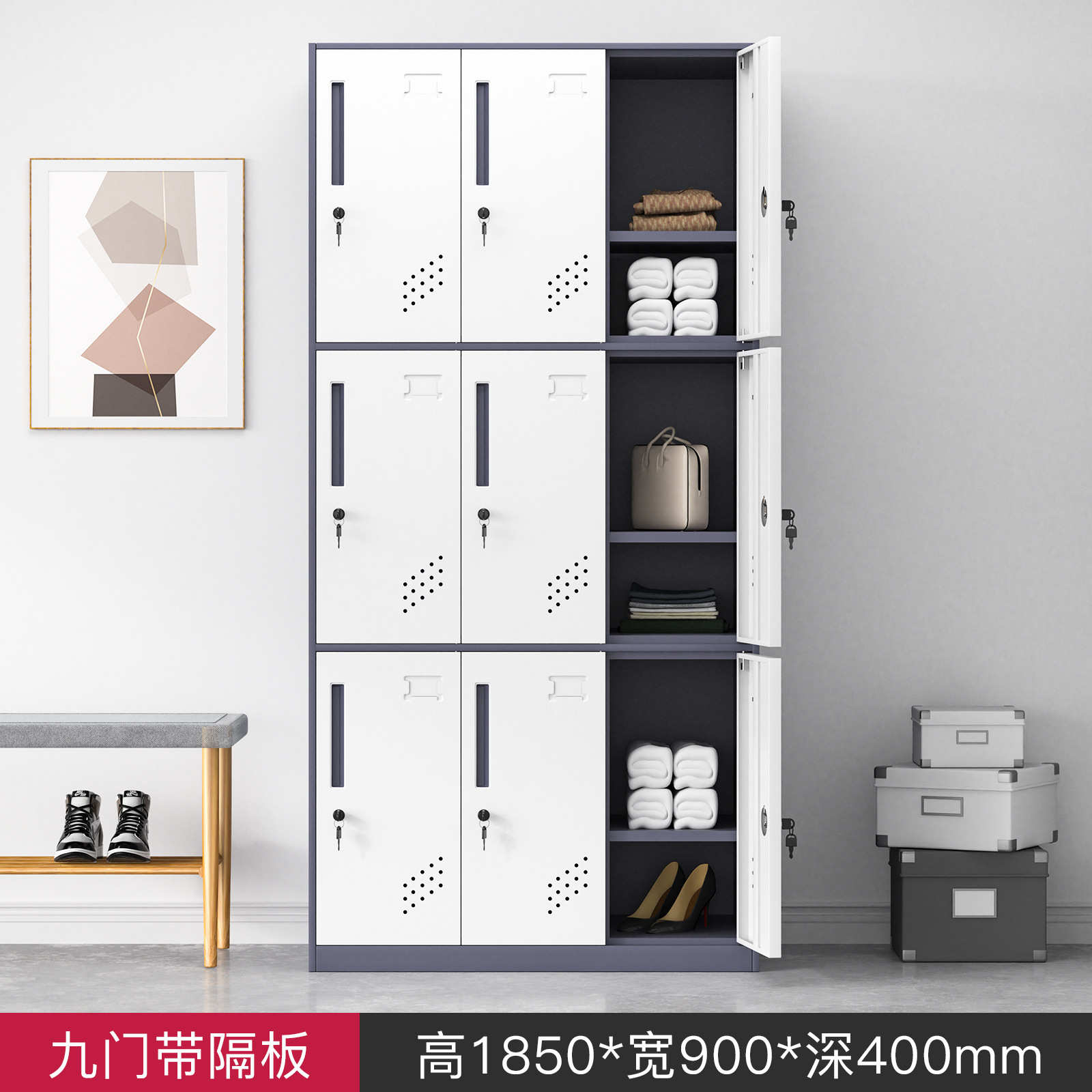 Armario de acero de borde estrecho color de dormitorio de personal armario de almacenamiento grueso baño gimnasio con cerradura cajón de armario