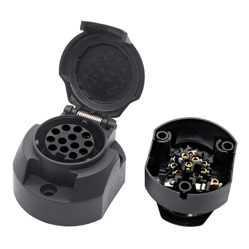 欧式汽车13+1孔插头拖车转接头卡车房车电源线插座连接器-short