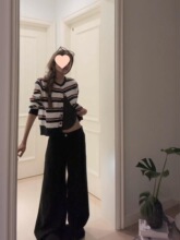韩系早秋氛围感穿搭条纹针织衫开衫小上衣女短款外搭休闲毛衣外套