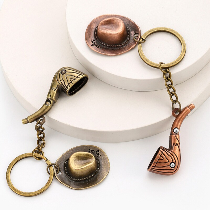 Cross-border Creative New Western Cowboy Tribal Style Keychain Pendant Retro Small Tobacco Pipe Car Bag Pendant