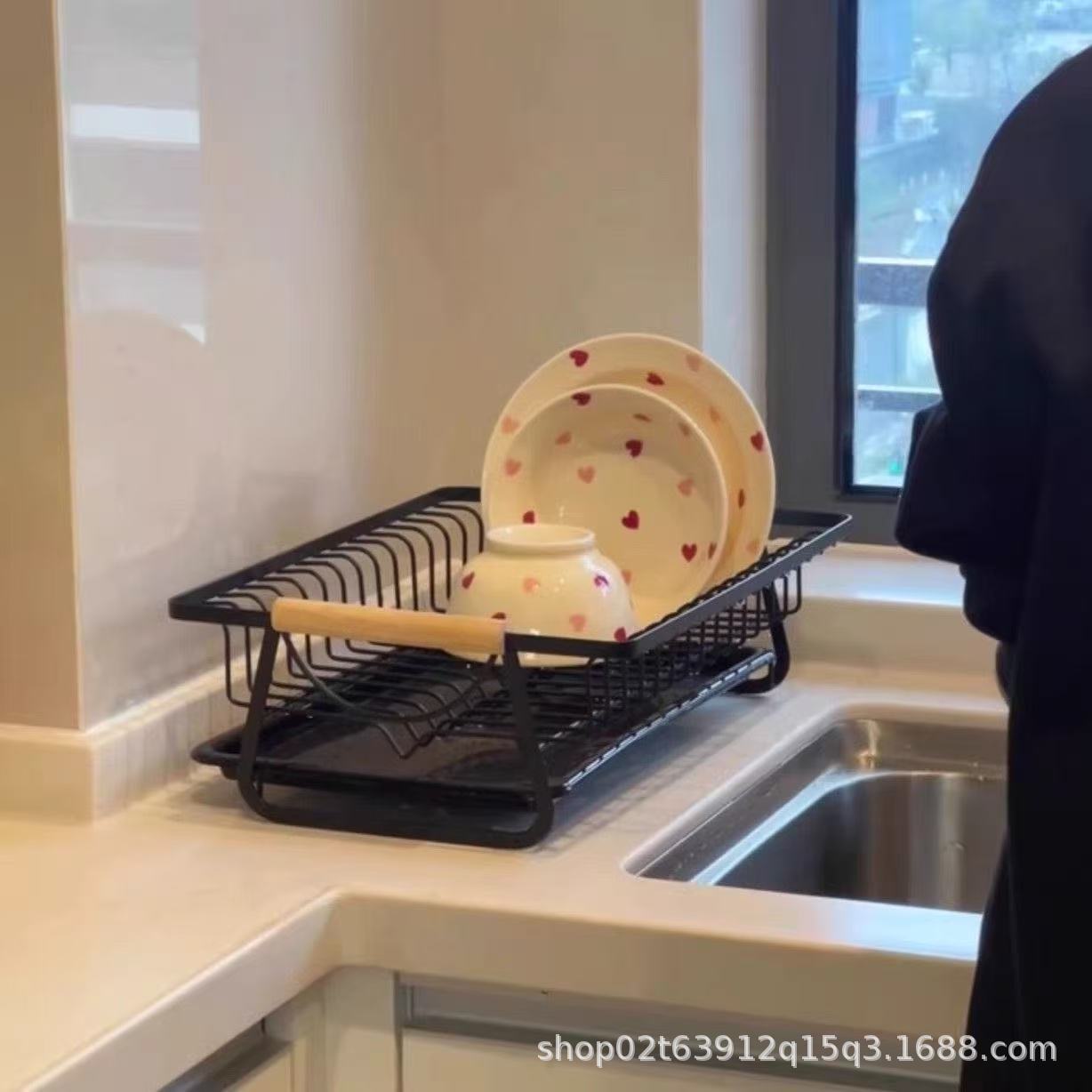 Kitchen sink side drainage rack, kitchen storage rack, bowl rack, household countertop dish rack with water catchment tray