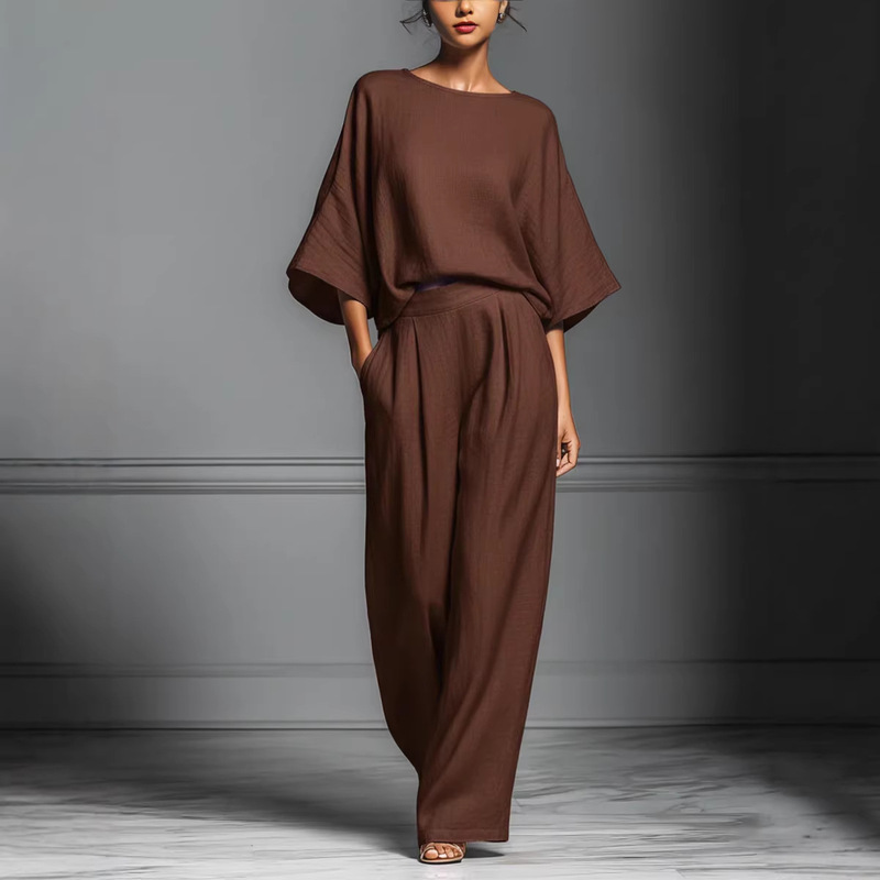 Amazon Cross-Border Women's Clothing 2026 European and American Summer New Casual Women's Clothing Fashionable and Elegant Bell-Sleeved Linen Suit Amazon Cross-Border Women's Clothing 2026 European and American Summer New Casual Women's Clothing Fashionable and Elegant Bell-Sleeved Linen Suit