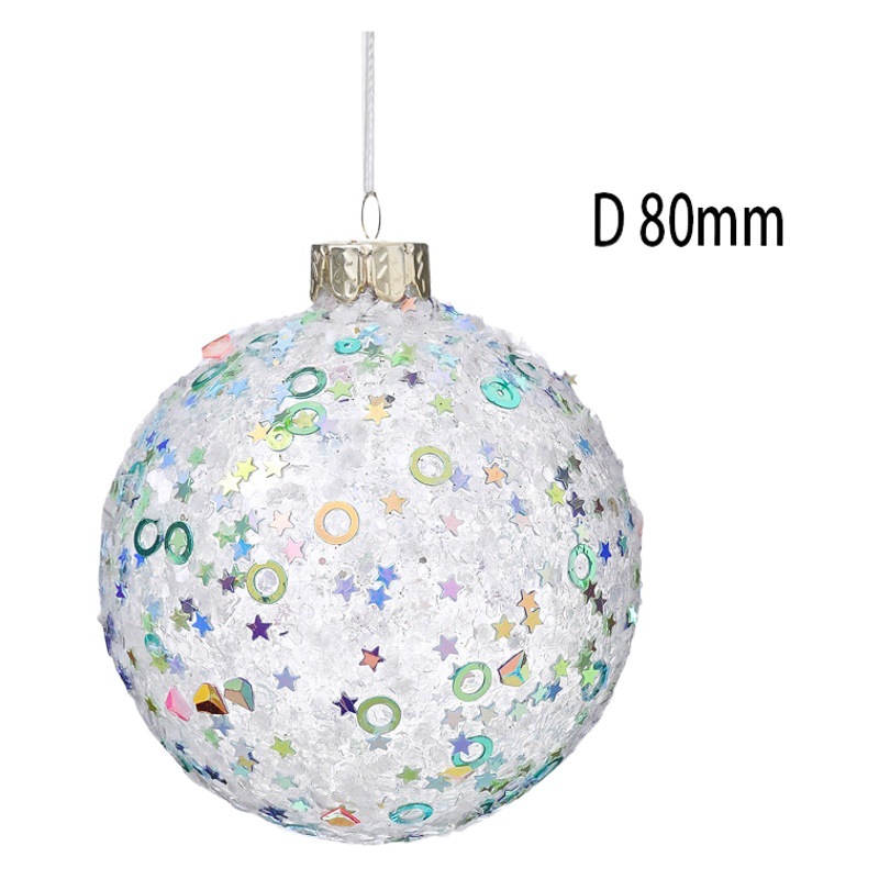 8cm White Christmas glass ball hanging ornament Star Circle sequins decorative ball Christmas tree glass hanging ornament