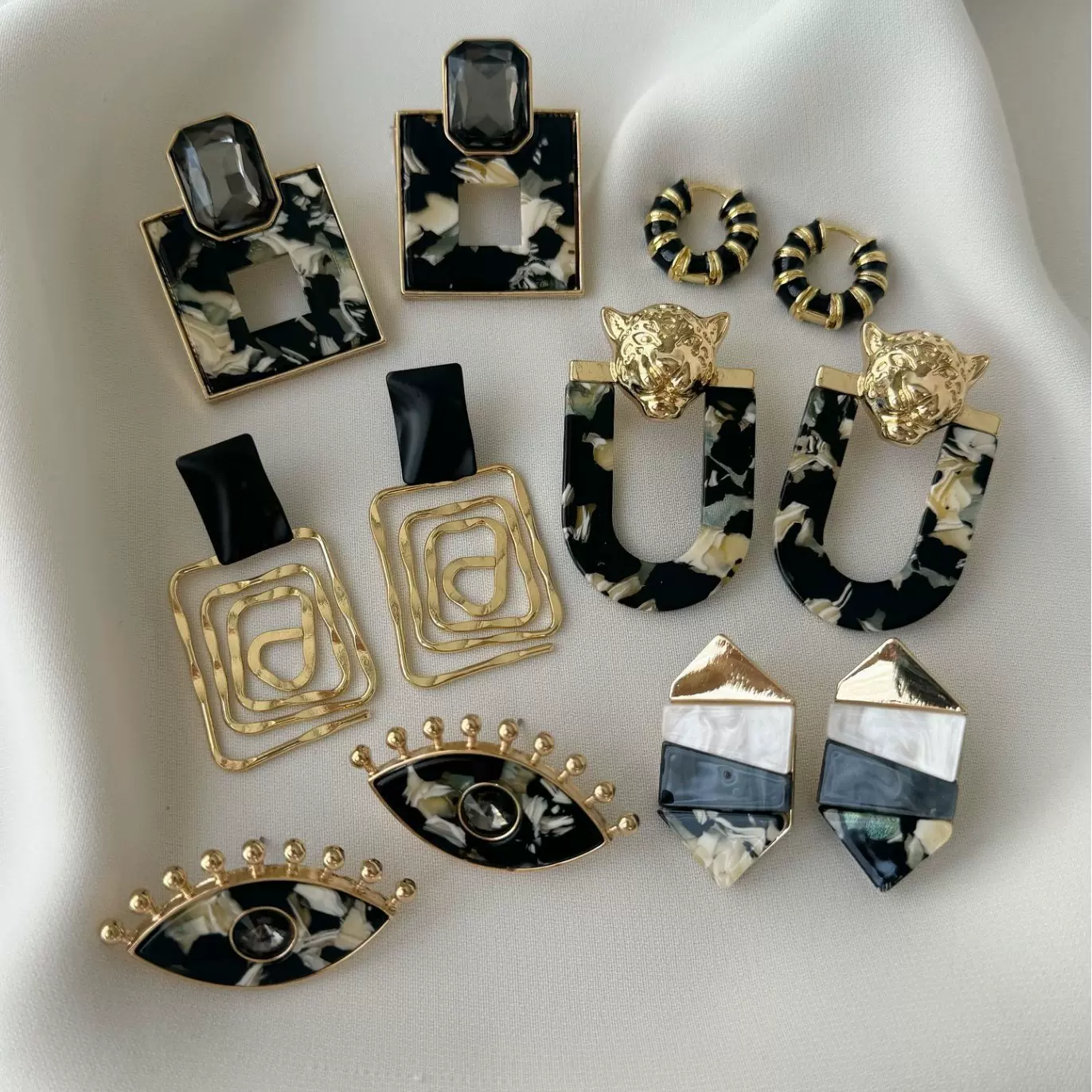 欧美跨境不规则镂空耳环气质冷淡风灰色晕染时尚潮流设计感耳饰女