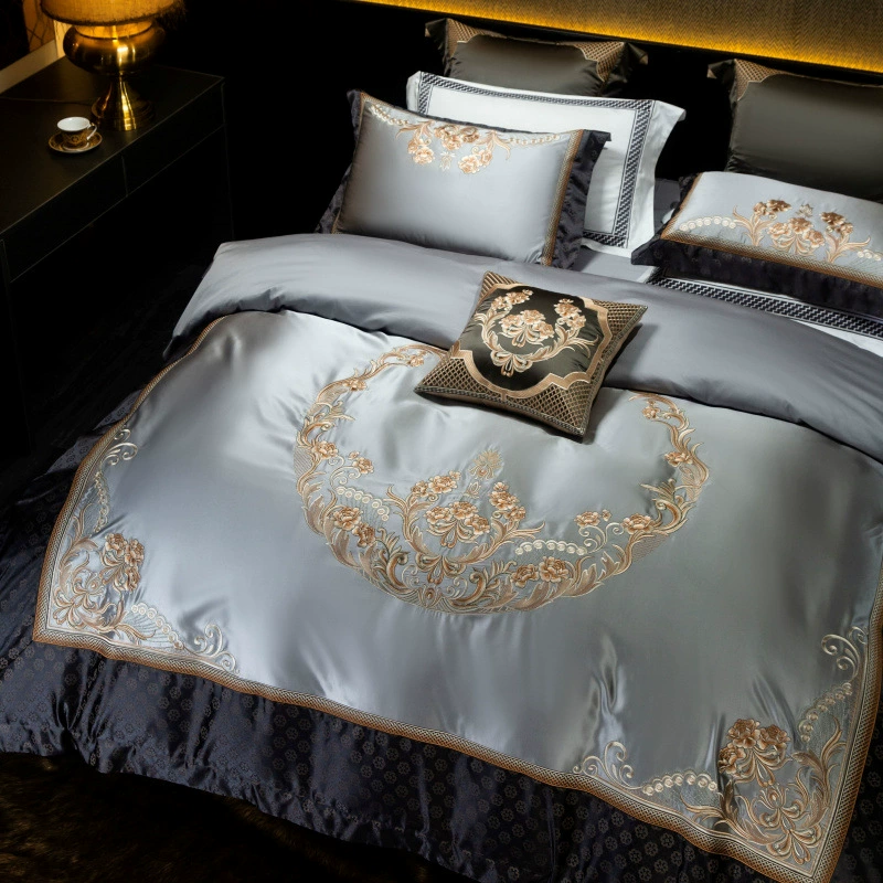180-count simple, high-luxury, high-precision Egyptian cotton embroidery four-piece bed cover multi-piece bedding set