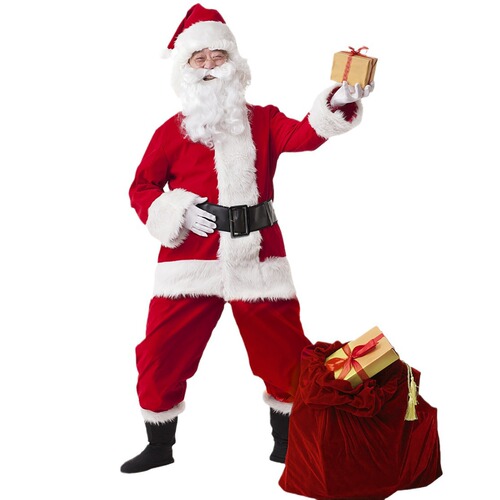 Santa Claus Christmas Costume Golden Velvet Adult Cosplay Stage Performance Costume New Year Set 106