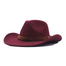 韩版羊毛呢礼帽西部牛仔风情大沿帽子时尚质感皮带女士帽爵士帽