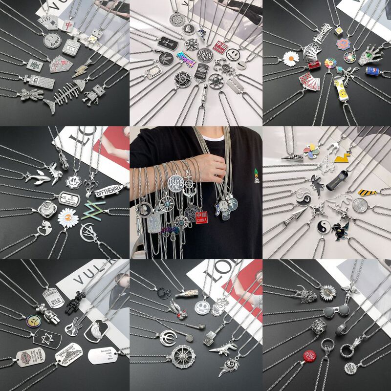 European and American Titanium Steel Necklaces Wholesale Hip-Hop Street Punk Men's Popular Fashion Accessories New Trendy Sweater Chain