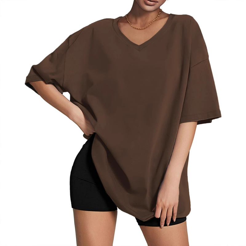 Women's Fashion Workout T-Shirt Sports Oversized Tops Summer Stylish Clothing Short Sleeve V Neck Tunic