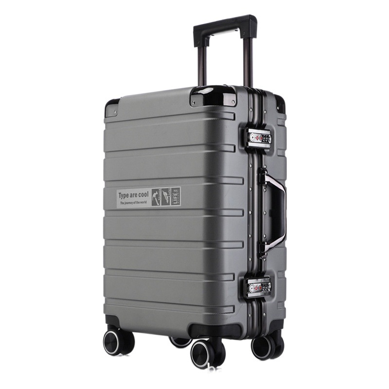 Una pieza de caja trolley con marco de aluminio, maleta con rueda universal, caja de contraseña de carga resistente a los arañazos para mujer de 24 pulgadas, portavasos