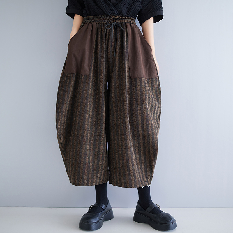 Real Shot of the New Vintage-Style Corduroy Striped Niche Art Flowerpot Pants