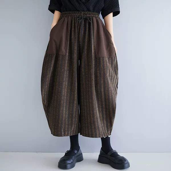 Real Shot of the New Vintage-Style Corduroy Striped Niche Art Flowerpot Pants