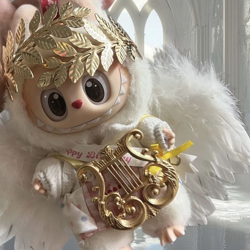 一二代labubu娃衣套装白天使羽毛翅膀金树叶皇冠宫廷复古竖琴配饰|undefined