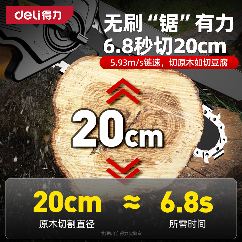 得力电锯家用锯柴小型手持电链锯充电式锂电无刷动手锯伐木砍树锯