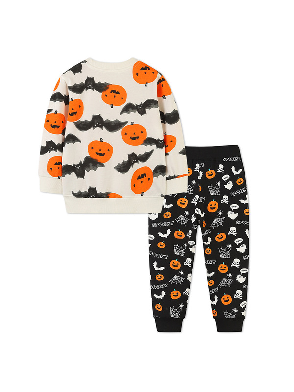 秋のクロスボーダーサプライボーイズ長袖スーツヨーロッパとアメリカンスタイルのハロウィンカボチャプリントニットコットンパンツ2点セット|undefined