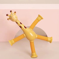 Stretch tube giraffe educational novelty decompression toy cartoon sucker telescopic tube giraffe with various shapes and lights