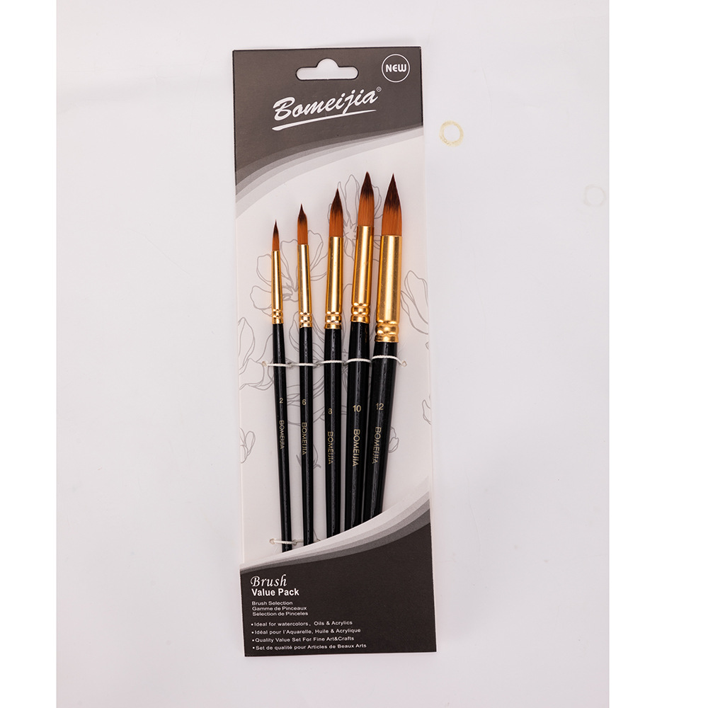 Transfronterizo 6 pinceles de madera perlada barra blanca de dos colores de nylon cabello cabeza redonda cabeza plana para niños DIY pinceles de pintura al óleo