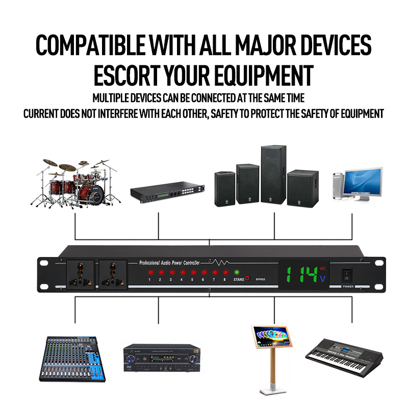 8-Channel Professional Sequencer Stage Controller Forward And Reverse Switch Power Filter Protection Manager_voghion.com