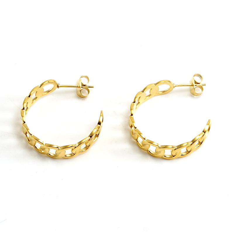 Nueva europea y americana transfronteriza de acero inoxidable galvanizado 18K pendientes anillo hebilla ins retro al por mayor pendientes de diseño geométrico