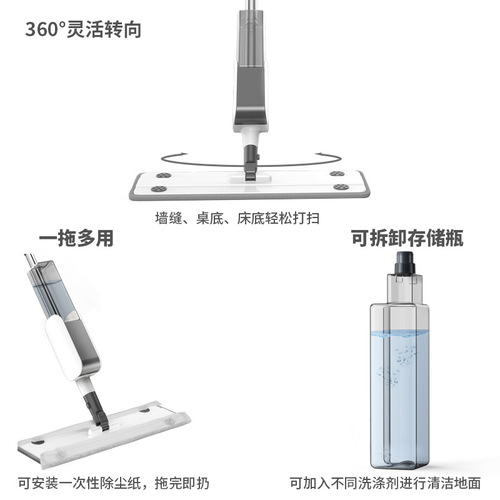 Manufacturer of lazy household hand-washable disposable electrostatic dust removal dry and wet dual-use horizontal plate water spray spray mop