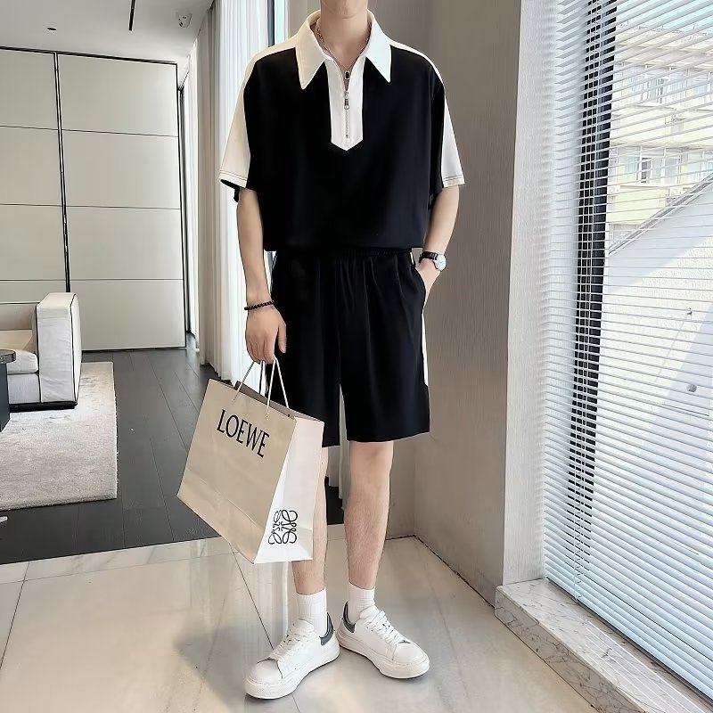 Otoño, personalidad de moda, combinación de colores, deportes y ocio, traje suelto, traje de dos piezas con suéter para hombre