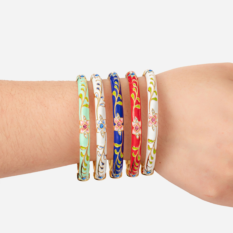Cross-Border Gifts Enamel Flower Bracelets Artistic Jewelry Chinese Landscape Cloisonné Bracelets Wholesale Ethnic Style Open-Style