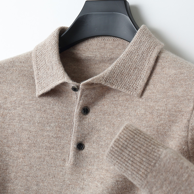 Men's Pure Wool Sweater Shirt Polo Collar Business Casual Autumn and Winter New Long-Sleeved Pullover Sweater Knitted Bottoming Shirt