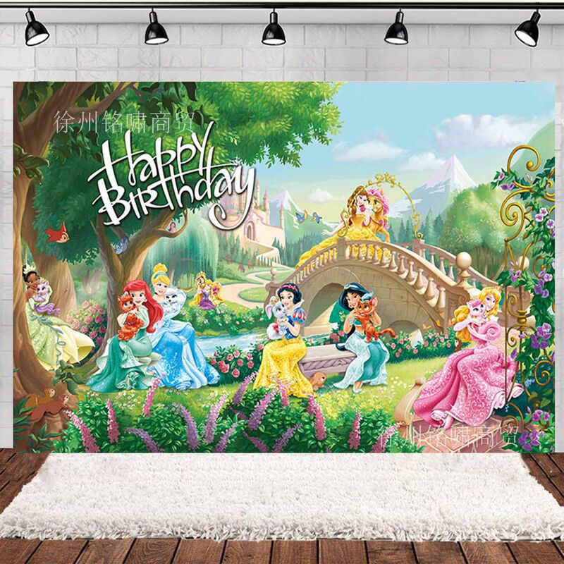 New Seven Princess Girls Birthday Party Banner Photography Decoration Supplies Snow White Party Birthday Background Cloth