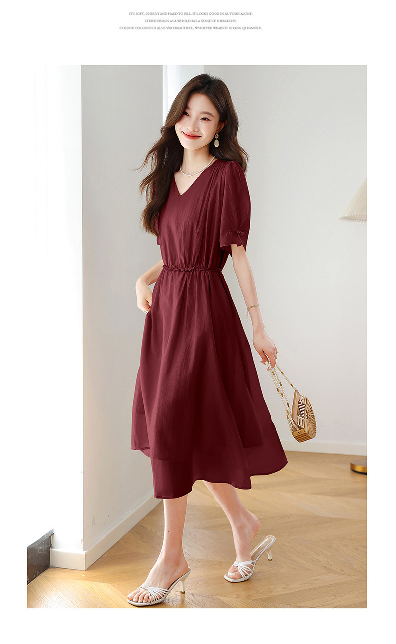 Đầm ôm body nữ cổ chữ V tay ngắn thiết kế eo ZQ2579 — Màu đỏ rượu, Màu kaki chi tiết 25