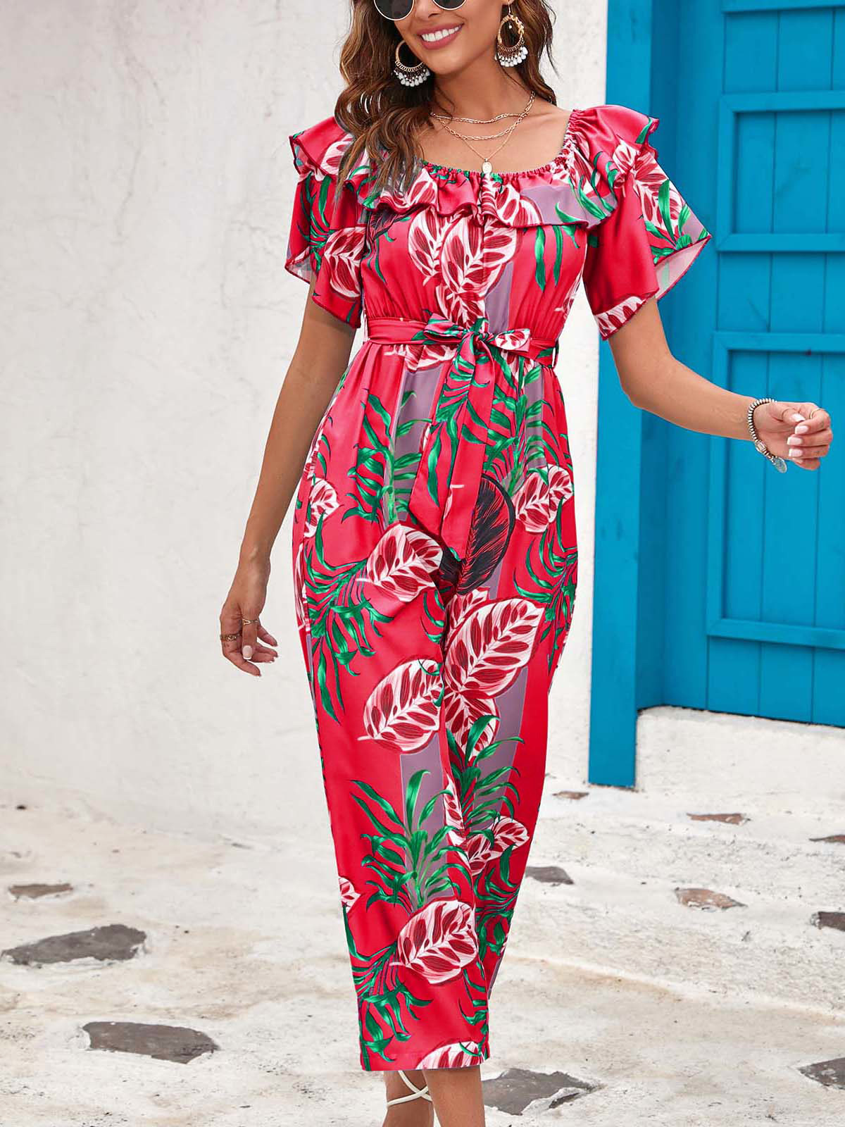 Women's Holiday Daily Vacation Flower Calf-Length Printing Jumpsuits display picture 27