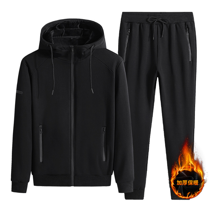 Trajes de deportes de invierno transfronterizos de algodón masculino otoño y invierno más terciopelo grueso calentamiento ocio chaqueta con capuzas grande conjunto de dos piezas image 3