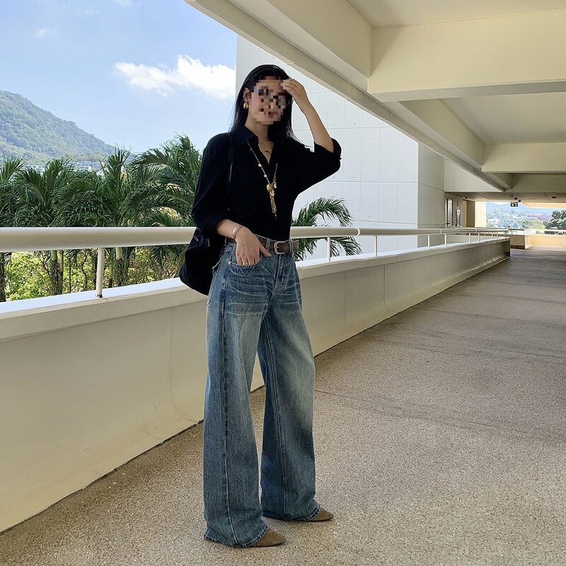 2026 Spring New Arrivals: American Retro Low-Waist Washed Loose Straight-Leg Jeans with Embroidered Logo Design 2026 Spring New Arrivals: American Retro Low-Waist Washed Loose Straight-Leg Jeans with Embroidered Logo Design