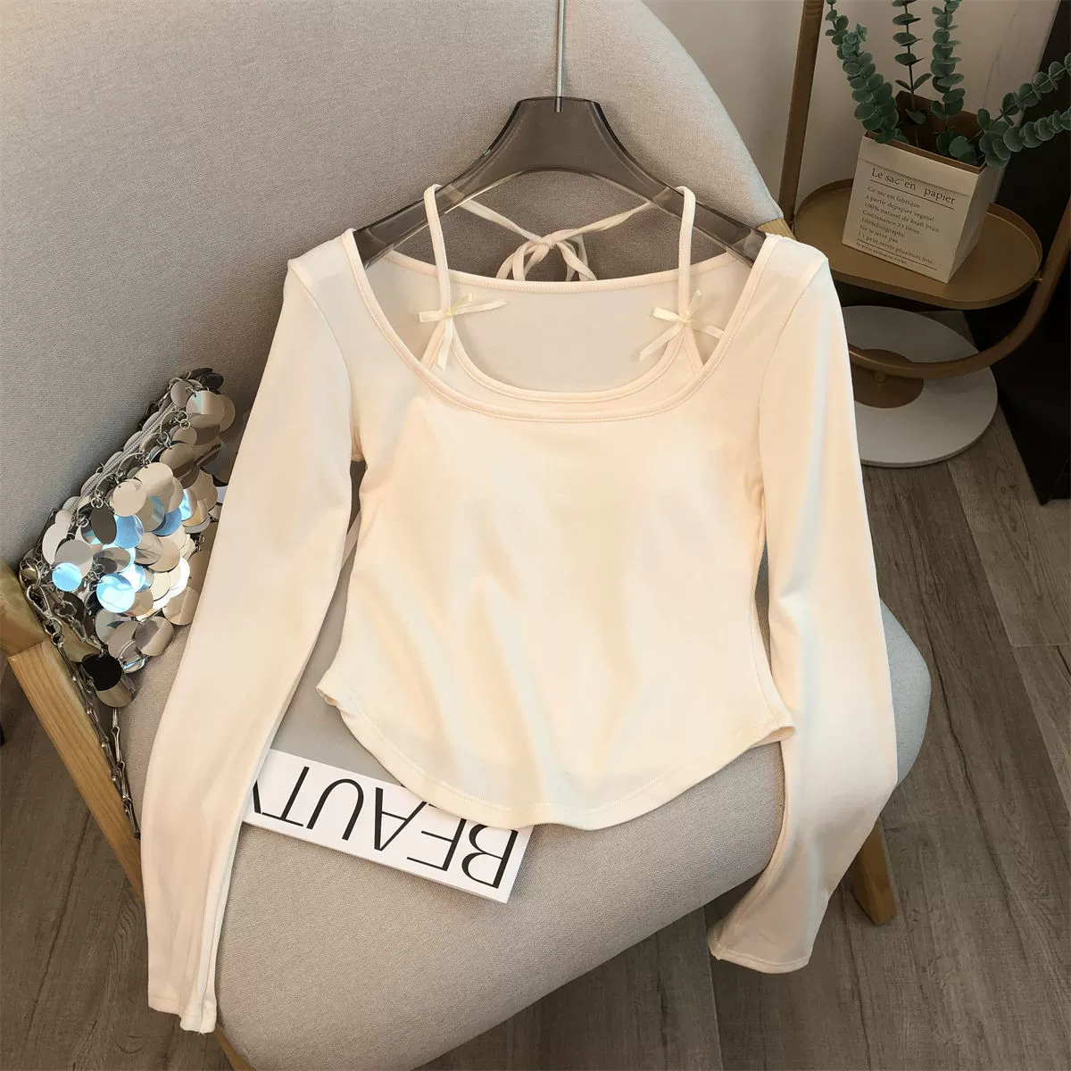 Set, autumn short long-sleeve with bow