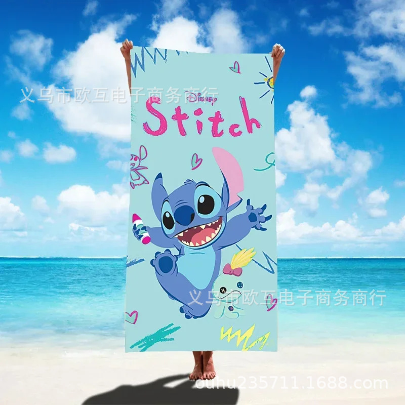 TEMU nueva toalla de playa estampada Stitch de gran tamaño toalla de baño para niños toalla de baño toalla de microfibra