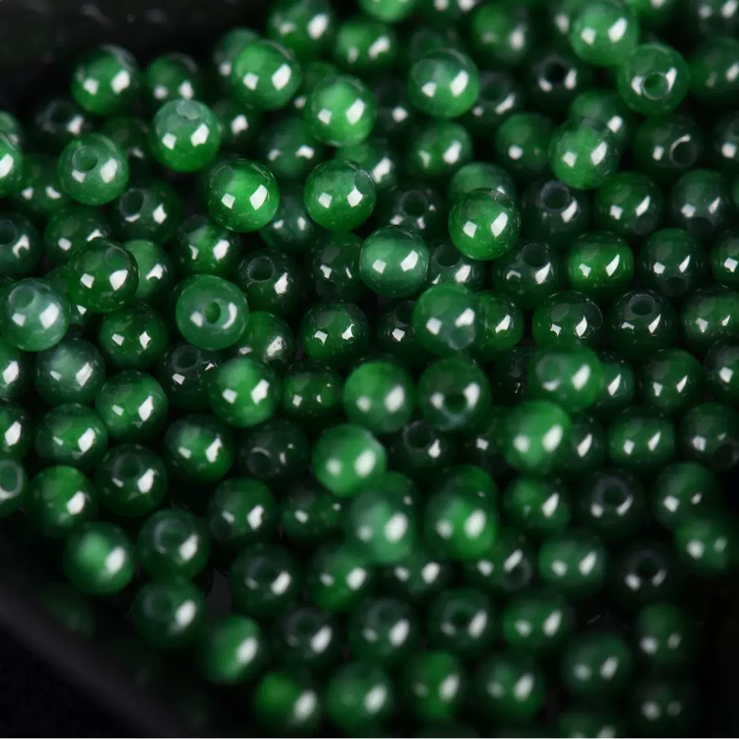 天然A货翡翠阳绿圆珠串项链冰种帝王绿真品手链串珠链小米珠散珠