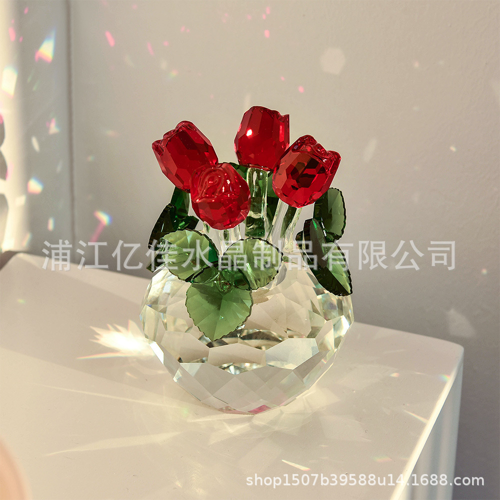 Regalos de San Valentín transfronterizos para esposas joyas para el hogar nunca marchitamiento de cristal rosas de cristal ornamentos de artesanía