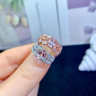 S925 silver inlaid natural morganite ring fashion small oval 5*7mm ring wholesale