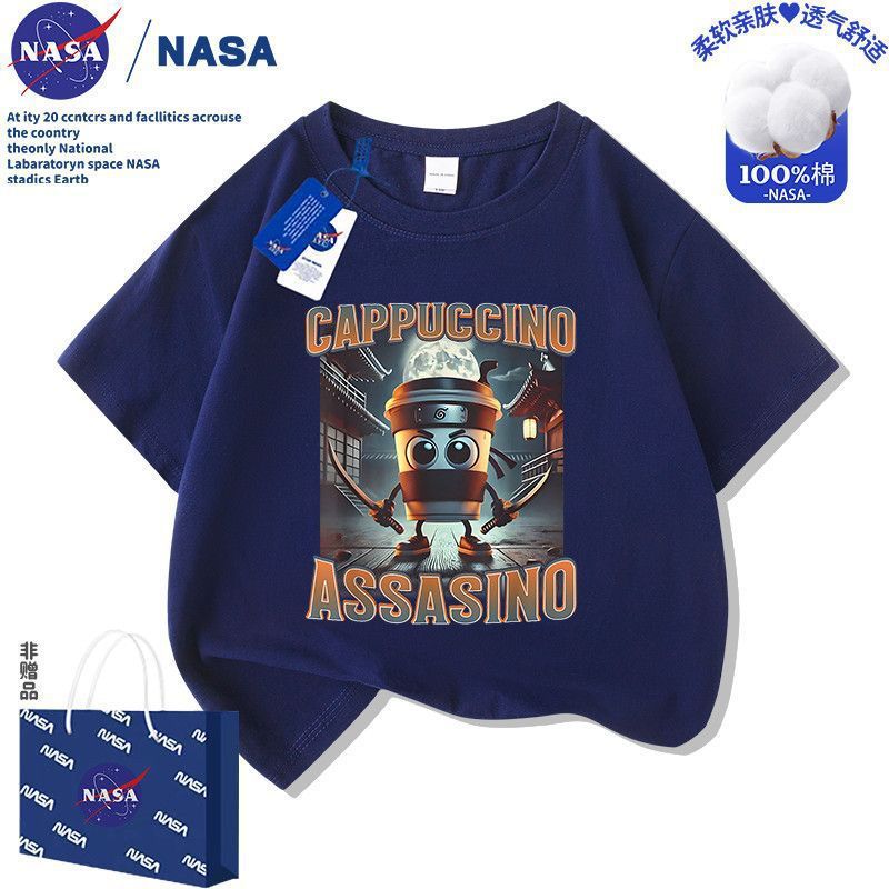 NASA 子供用山海経 AI 抽象半袖 Tシャツ カプチーノ アサシーノ 男の子と女の子のトップス|undefined