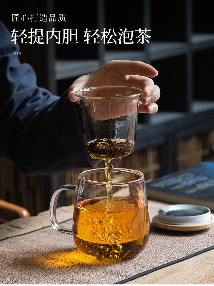 ✅Taza de vidrio gruesa de tres piezas, té resistente al calor, taza de té separada, taza de agua, hogar personal